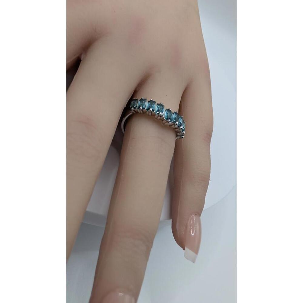 Silver Tone Ring With Blue Rectangular Stones Siz… - image 8